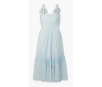 Ayala crochet and lace-trimmed broderie anglaise cotton midi dress - Blue