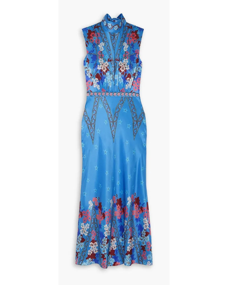 Saloni Fleur printed silk-satin midi dress - Blue Blue