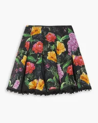 Charo Ruiz Oxaya guipure lace-trimmed pleated floral-print cotton-blend voile shorts - Black Black