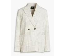 Double-breasted checked cotton-blend seersucker blazer - White