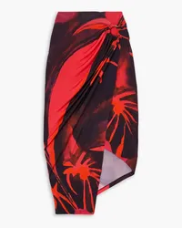 Louisa Ballou Coastline wrap-effect embellished printed stretch-jersey skirt - Orange Orange