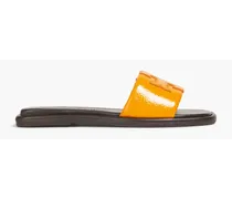 Appliquéd glossed-leather slides - Yellow