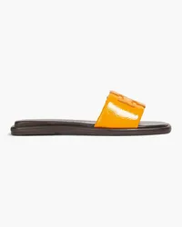 Tory Burch Appliquéd glossed-leather slides - Yellow Yellow