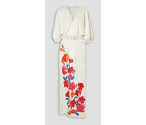 Zinnia wrap-effect embroidered crepe maxi dress - White