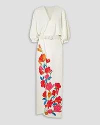 COSTARELLOS Zinnia wrap-effect embroidered crepe maxi dress - White White