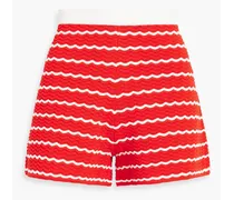 Striped pointelle-knit shorts - Red