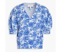 Ray floral-print cotton-blend top - Blue