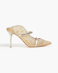 Malone Souliers Maureen 85 embroidered mesh mules - Metallic Metallic