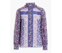 Ilona printed cotton and silk-blend voile shirt - Blue