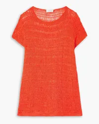 Lafayette148 Sequin-embellished open-knit silk-blend sweater - Orange Orange