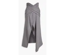 Balmain Wrap-effect pleated wool-blend maxi skirt - Gray Gray