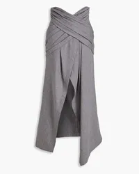 Balmain Wrap-effect pleated wool-blend maxi skirt - Gray Gray