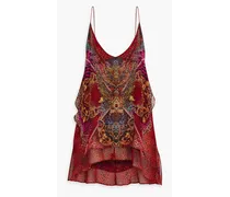 Embellished printed silk-chiffon top - Red