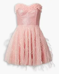 LoveShackFancy Marvella strapless feather-trimmed tulle mini dress - Pink Pink