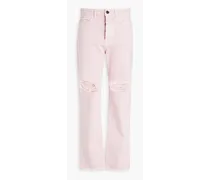 Distressed high-rise straight-leg jeans - Pink