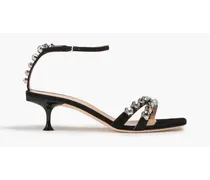 Crystal-embellished suede sandals - Black