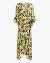 Diane von Furstenberg Ruffled printed stretch-mesh midi dress - Green Green