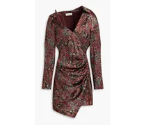 Eliana wrap-effect snake-print silk-satin mini shirt dress - Red