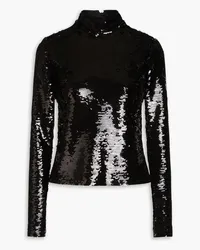 Frame Denim Sequined cotton and modal-blend jersey turtleneck top - Black Black