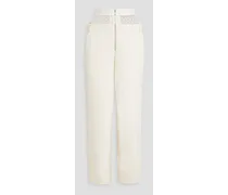 Fishnet-paneled crepe straight-leg pants - White