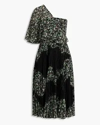 Mikael Aghal One-shoulder floral-print fil coupé and lace midi dress - Black Black