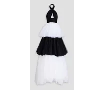 Two-tone tulle halterneck gown - White