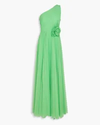 Zac Posen One-shoulder plissé-mesh gown - Green Green