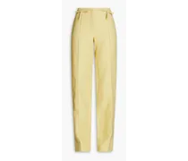 Bow-embellished wool and silk-blend crepe straight-leg pants - Yellow
