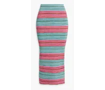 Riviera striped ribbed cotton-blend midi skirt - Multicolor