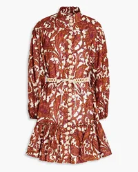 Zimmermann Belted paisley-print cotton mini dress - Brown Brown