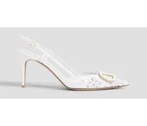 VLOGO broderie anglaise leather slingback pumps - White