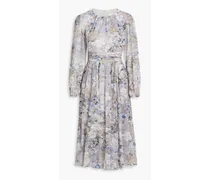 Gathered floral-print chiffon midi dress - Gray