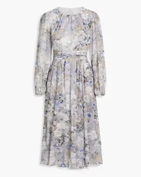 Mikael Aghal Gathered floral-print chiffon midi dress - Gray Gray