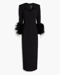 Huishan Zhang Fontaine feather-trimmed crepe midi dress - Black Black