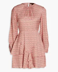 Maje Gathered floral-print twill mini dress - Pink Pink