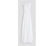 Pleated cutout cotton-blend poplin gown - White