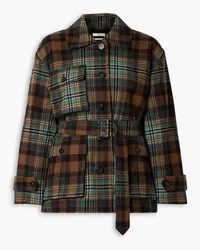 Co Belted checked wool-blend twill coat - Blue Blue