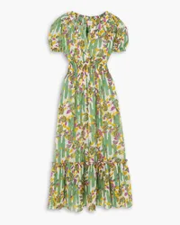 Loretta Caponi Dalia ruffled shirred floral-print cotton-voile midi dress - Green Green