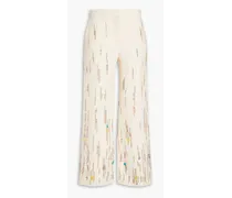 Embellished wool and silk-blend wide-leg pants - Pink