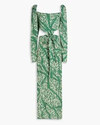 AGUA BENDITA Cuarzo cutout floral-print twill maxi dress - Green Green