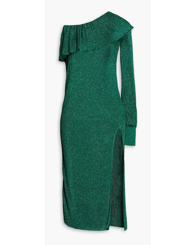 RED Valentino One-shoulder metallic knitted midi dress - Green Green