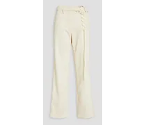 Lace-up belted cotton-blend drill straight-leg pants - White