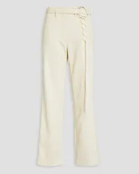 Tory Burch Lace-up belted cotton-blend drill straight-leg pants - White White