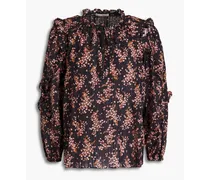 Manet ruffled floral-print cotton-blend jacquard blouse - Black