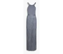 Fringed ribbed stretch-knit gown - Gray