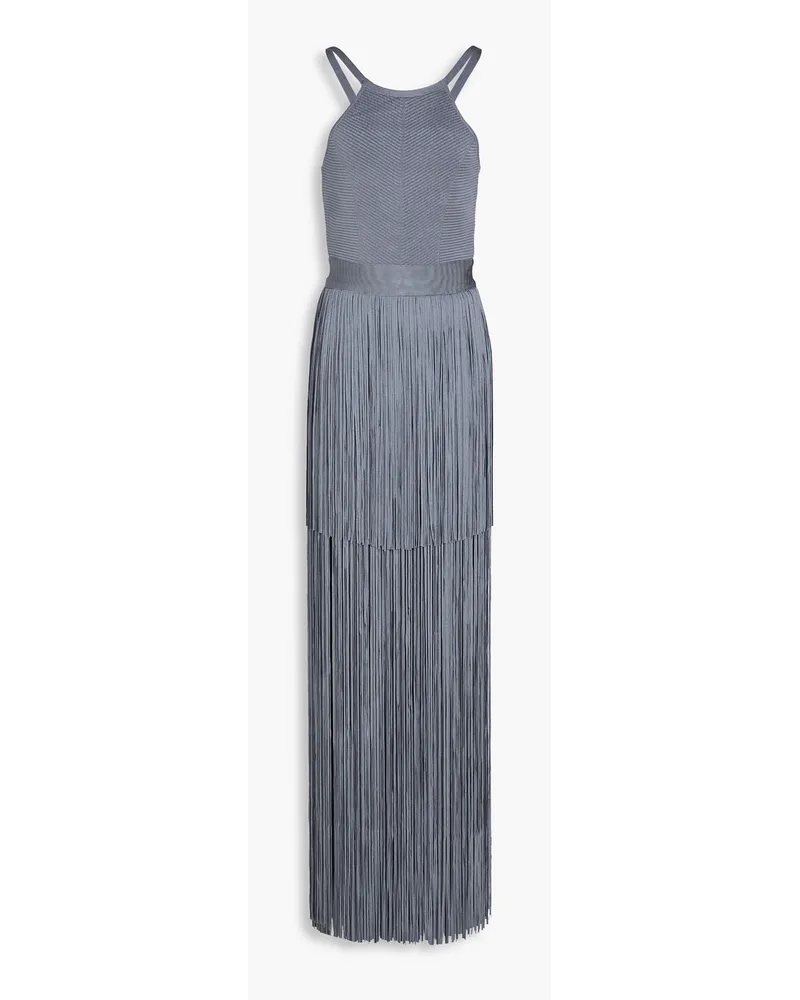 Hervé Léger Fringed ribbed stretch-knit gown - Gray Gray