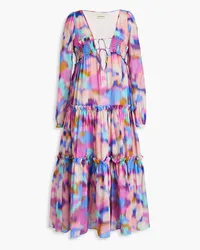 NICHOLAS Kalani shirred printed cotton and silk-blend voile midi dress - Pink Pink