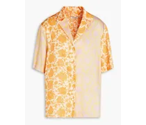 Patchwork-effect printed satin-twill shirt - Orange