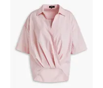 Wrap-effect pleated slub cotton shirt - Pink