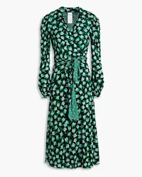 Diane von Furstenberg Phoenix reversible printed stretch-mesh midi wrap dress - Green Green